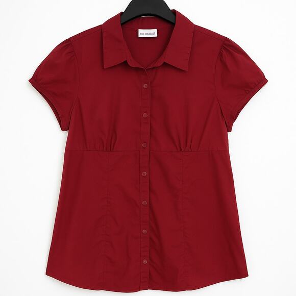 Motherhood Maternity Burgundy Button-Down Shirt Women’s XL Stretch Short Sleeve - Picture 1 of 4